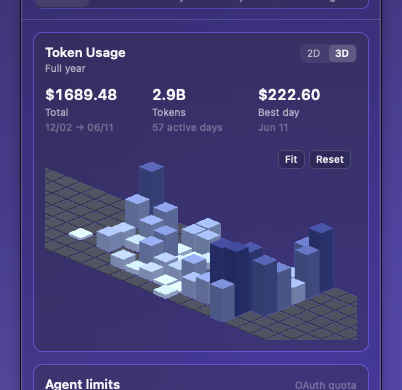 TokenBar interactive 3D contribution graph